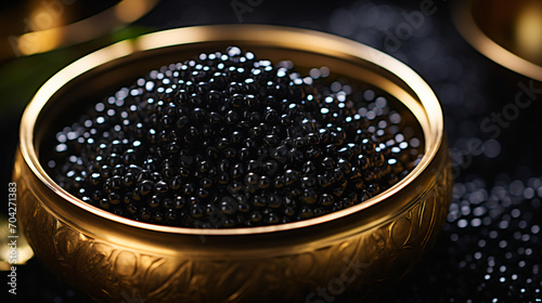 Closeup of natural black caviar served on cracker