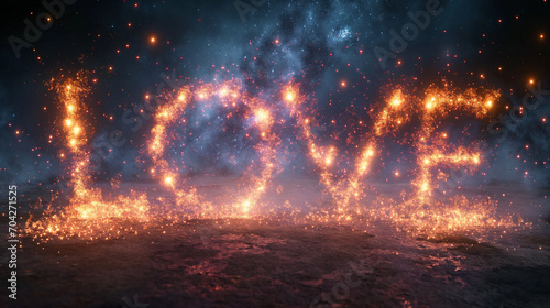 Fiery Love Spelled Out with Glowing Sparks Against Night Sky
