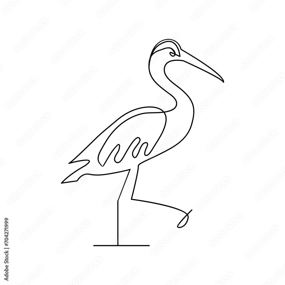 Fototapeta premium Flamingo and heron bird continuous one line art outline simple vector drawing and illustration. Heron single line art illustration on white background