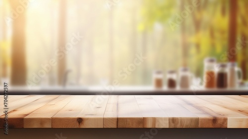 Captivating Modern Wood Tabletop with Beautiful Blur Bokeh, Ideal for Home Interiors and Contemporary Design Concepts.
