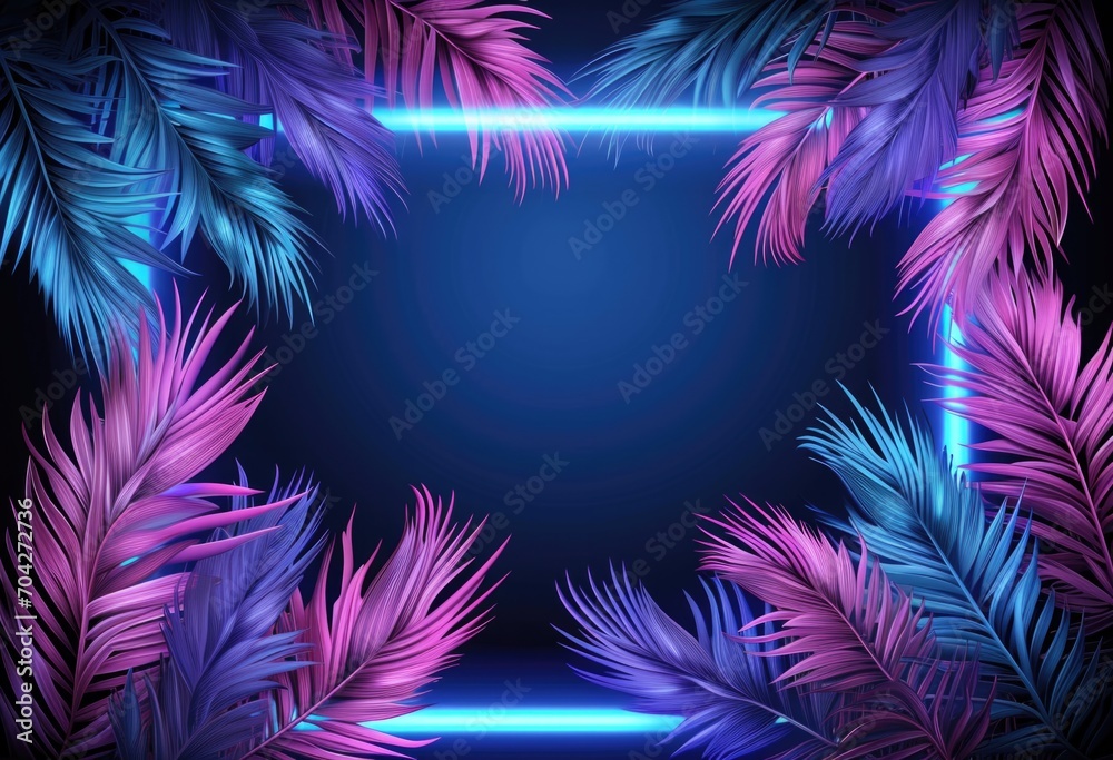 Neon neon frame with palm leaves Neon neon frame with palm leaves