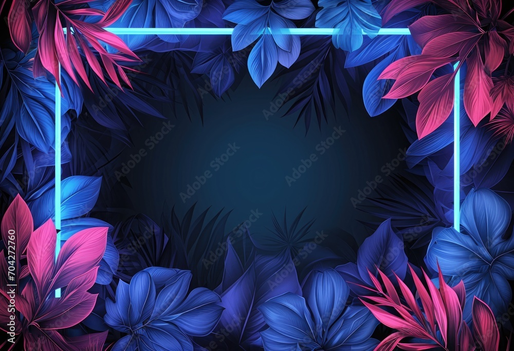 Neon neon frame with palm leaves Neon neon frame with palm leaves