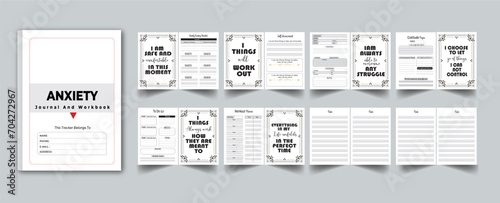 Anxiety Journal And Workbook 16 page layout template design 