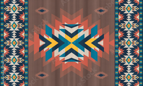 American ethnic native pattern.Traditional Navajo,Aztec,Apache,Southwest and Mexican style fabric pattern.Abstract vector motifs pattern.Design for fabric,clothing,blanket,carpet,woven,wrap,decoration