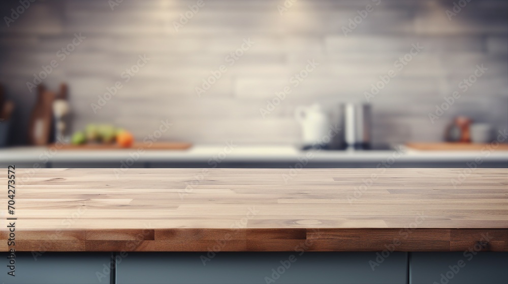 Stylish Minimalism: Empty Wooden Table Top with Beautiful Bokeh Background, Ideal for Modern Interior Design, Creating a Serene and Cozy Atmosphere at Home.