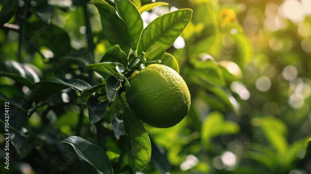 Green lemon on a tree Green lemon on a tree