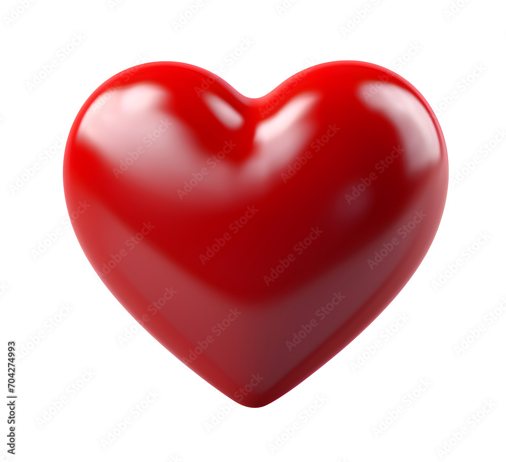 cute heart 3d render, red color, PNG file, isolated background 