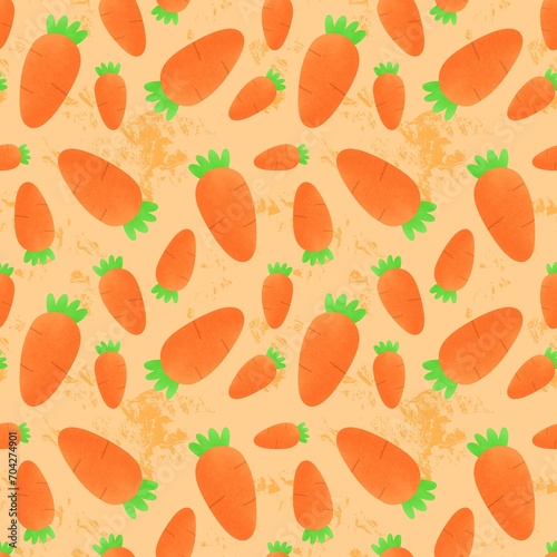  seamless pattern with cute doodle carrots on soft orange background 