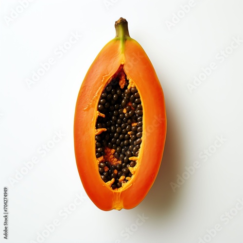 Photograph of papaya, top down view, wite background