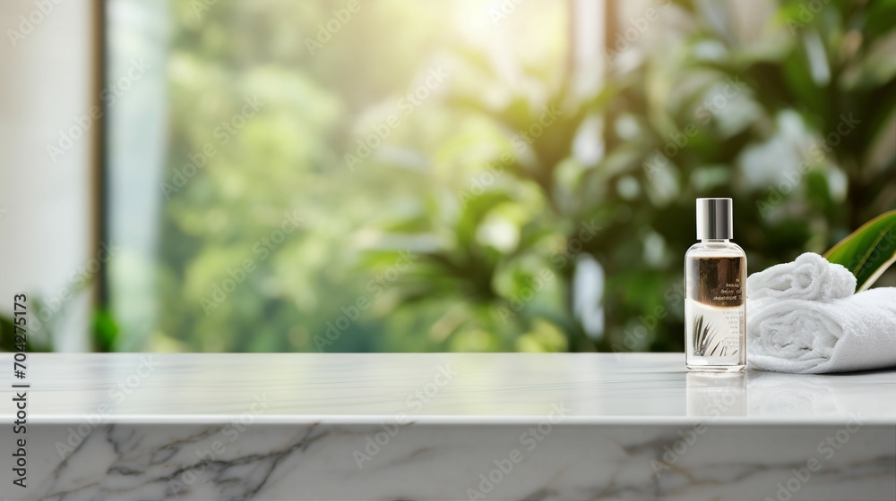 Serene Luxury: Empty Marble Table in Modern White Bathroom, Clean Design, Elegant Interior with Minimalist Style and Shiny Reflection Serene Luxury: Empty Marble Table in Modern White Bathroom, Clean Design, Elegant Interior with Minimalist Style and Shiny Reflection
