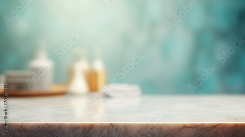 Serene Luxury: Empty Marble Table in Modern White Bathroom, Clean Design, Elegant Interior with Minimalist Style and Shiny Reflection