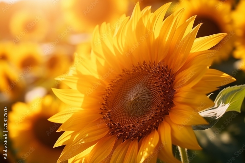 Sunflower close-up basking in golden sunlight. Sunflower close-up basking in golden sunlight.
