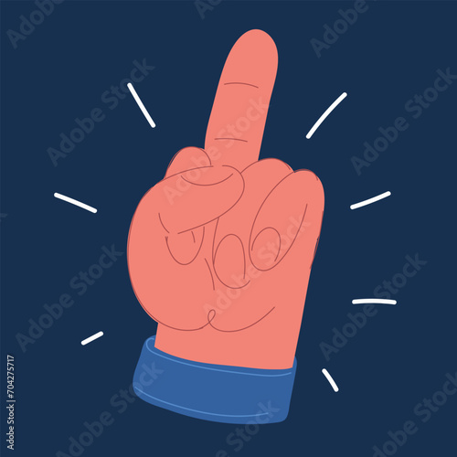 Cartoon vector illustration of Hand, middle finger. Fuck you, symbol.