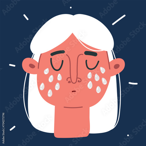 Cartoon vector illustration of Sad young woman with teardrop on cheeks