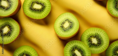 Bright lemon and green kiwi slices on a pastel olive cloth, showcasing their vivid colors and detailed textures