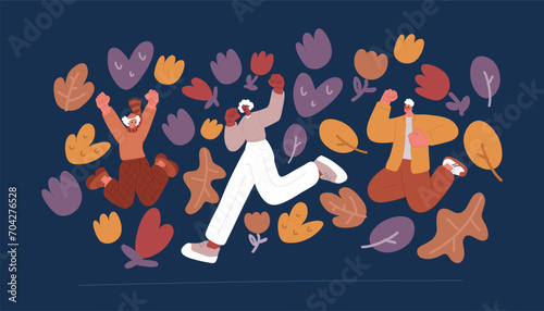 Cartoon vector illustration of happy people jumping