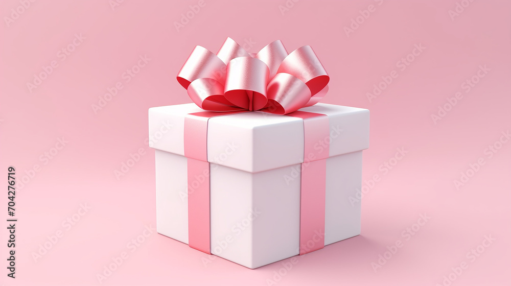 blank open white gift box or present box with pink ribbon isolated on pink background
