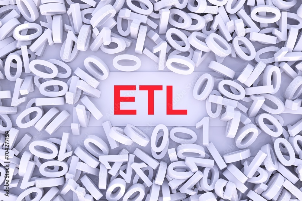 ETL concept with scattered binary code 3D illustration ETL concept with scattered binary code 3D illustration