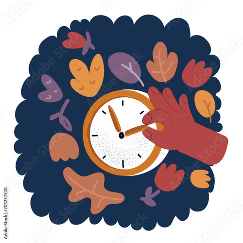 Cartoon vector illustration of Daylight saving time concept banner. Spring forward and fall back time.