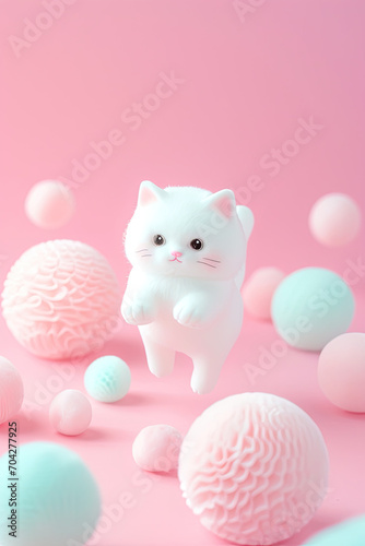 Isolated white cat toy on a colorful background