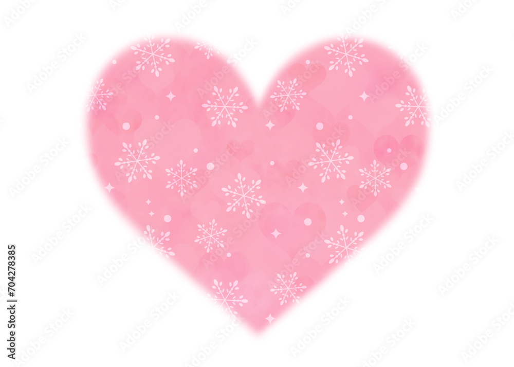 ハート　ピンク　水彩　素材　シンプル　飾り　雪の結晶の柄　冬イメージ　高級感　エレガント　あしらい　見出し　白バック