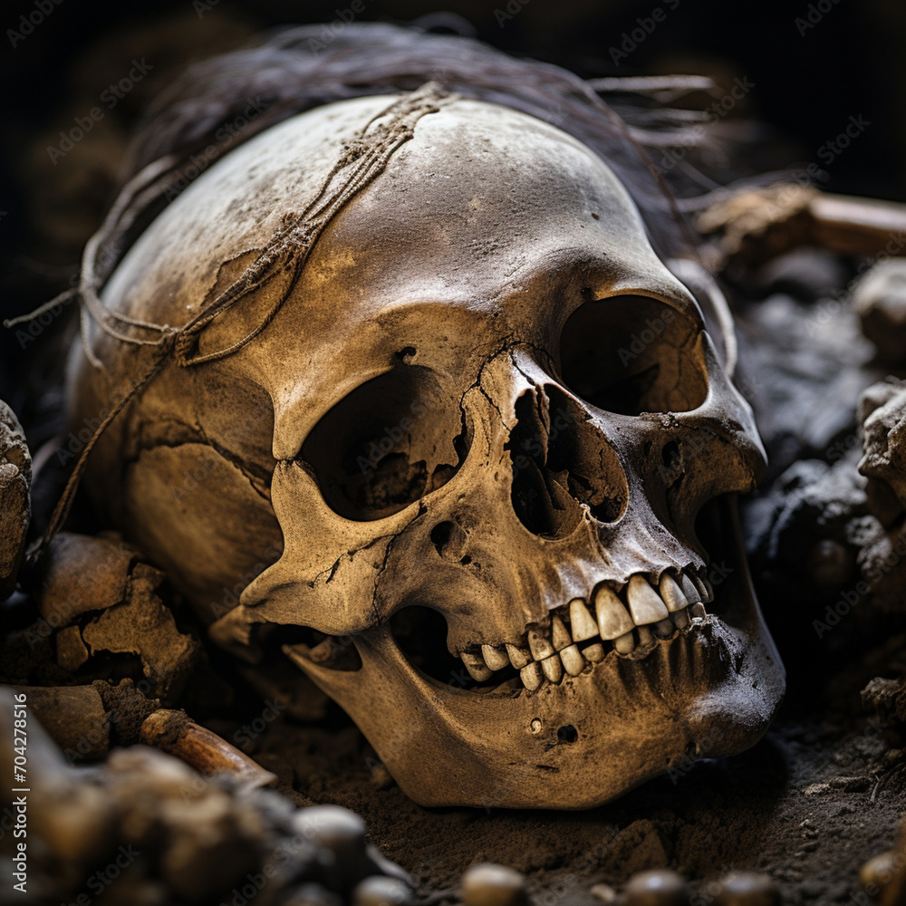 Skull in catacombs. Skull in catacombs.