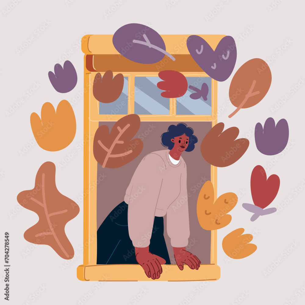 Naklejka premium Vector illustration of young woman peeking looking out