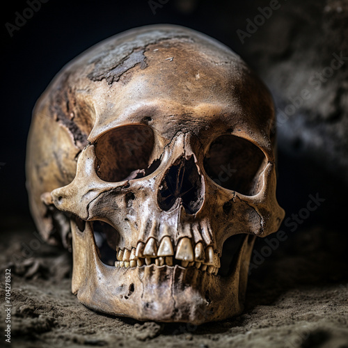 Skull in catacombs.