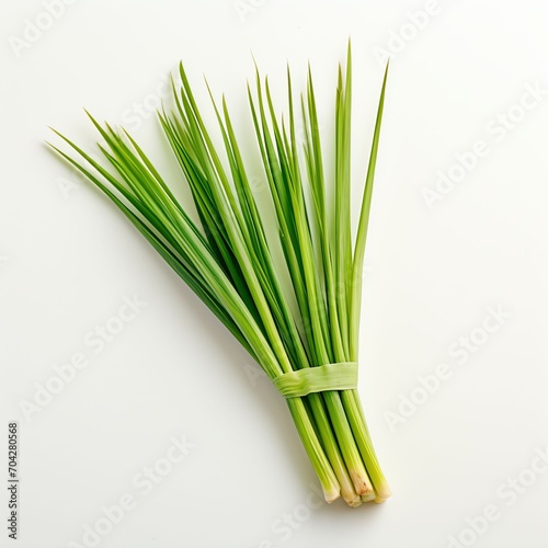 Photograph of lemongrass  top down view  wite background