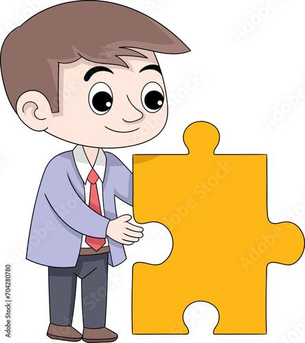 businessman is carrying puzzle pieces, thinking about finding solutions to business problems