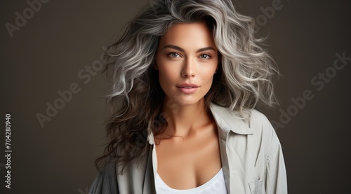 portrait of a beautiful woman with long silver hair
