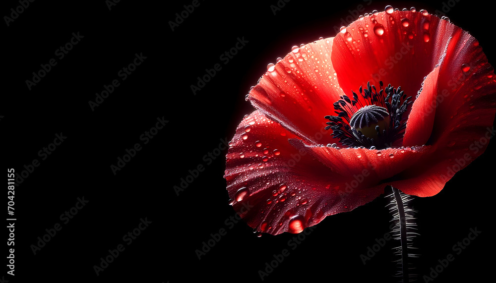 bright red poppy flower isolated on black. Generative AI - obrazy, fototapety, plakaty 