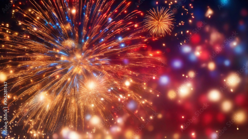 Fireworks and bokeh on abstract background to celebration of holiday place for text Fireworks and bokeh on abstract background to celebration of holiday place for text
