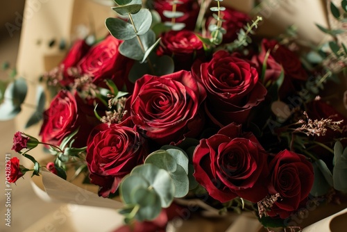 Captivating floristry blooms in a stunning bouquet of vibrant red roses  the perfect centrepiece for a romantic indoor still life on valentine s day