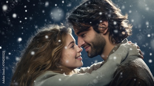 Happy loving couple spending time together, winter lovestory