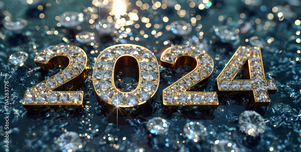 new year 2024 3d title in gold and diamond new year 2024 3d title in gold and diamond