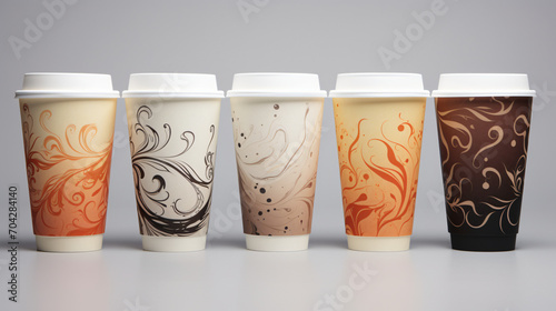 Set of paper coffee cups for cappuccino americano