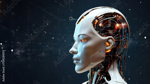 Artificial intelligence. Technology web background. Virtual concept portrait of a person with an background