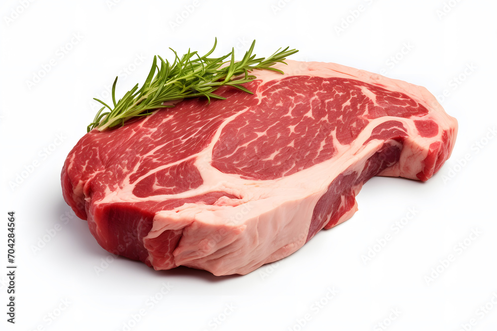Fresh Raw beef steak with rosemary on white background Fresh Raw beef steak with rosemary on white background