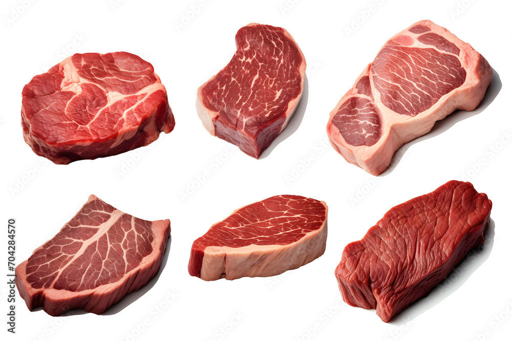 Raw beef steak meat set collecton Isolated on white background Raw beef steak meat set collecton Isolated on white background