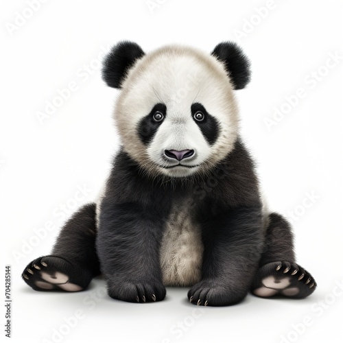 A cute baby panda sitting down