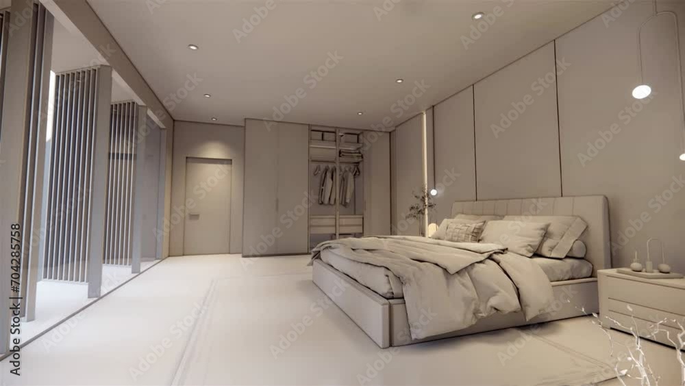 Interior Empty Modern Loft house open space .Living room and pantry kitchen. home office .duplex space interior .3D Rendering .