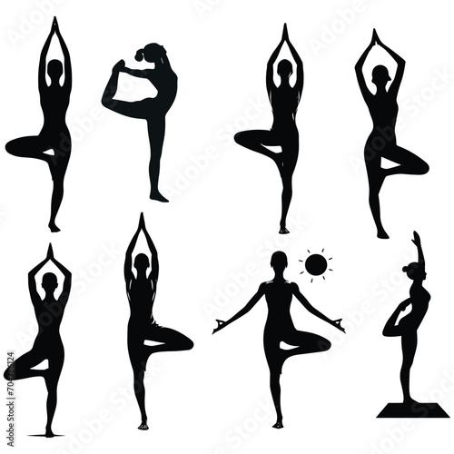 Collection of different yoga silhouette ,yoga silhouette ,female fitness