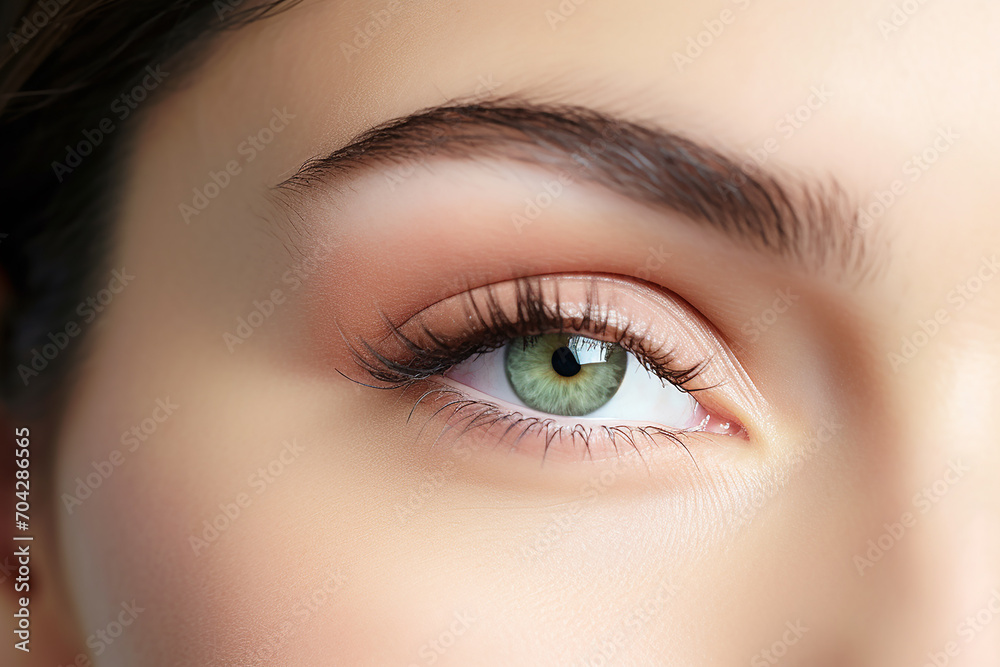 A cute woman's open eye luminous skin, surrounded by a minimalist, modern white background A cute woman's open eye luminous skin, surrounded by a minimalist, modern white background