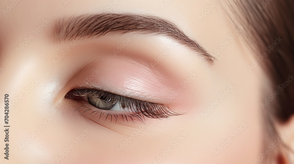 Obraz premium A cute woman's open eye luminous skin, surrounded by a minimalist, modern white background
