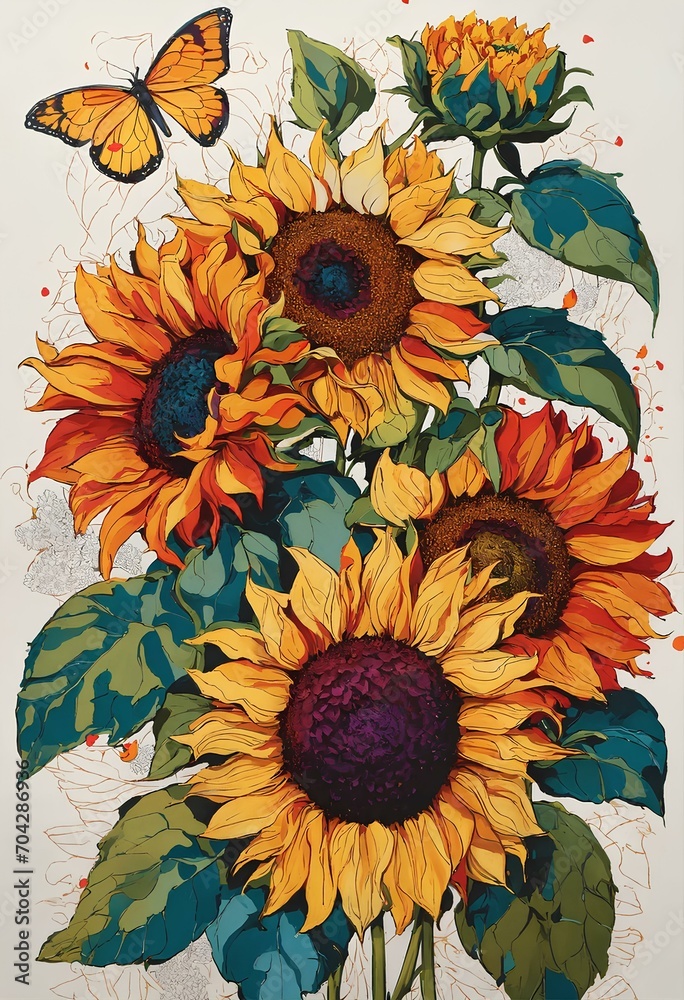 ひまわりのイラスト、スケッチ|Sunflower illustration, sketch. Generative AI ひまわりのイラスト、スケッチ|Sunflower illustration, sketch. Generative AI