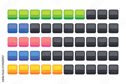 Game ui slider load bar interface design element isolated set. Vector graphic design element 
