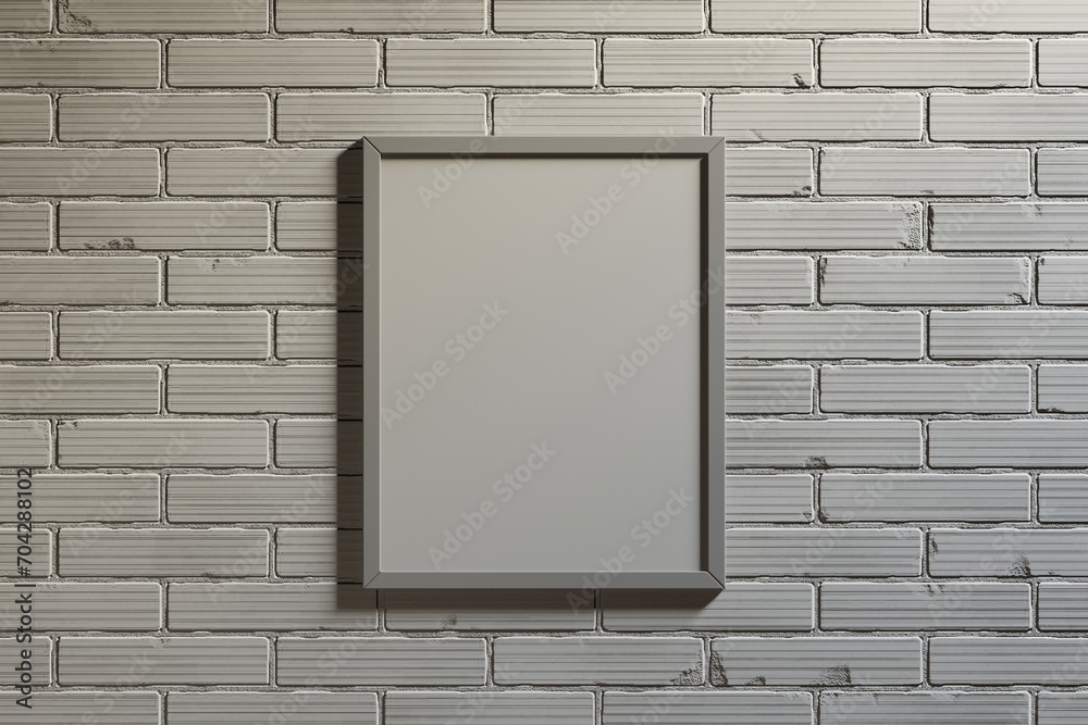 Empty gray frame on white brick wall, 3d wooden frame, 3d render picture frame Empty gray frame on white brick wall, 3d wooden frame, 3d render picture frame