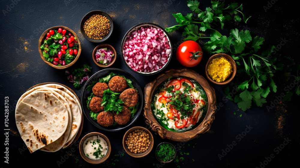 Various dishes of Arabic cuisine on the table. Selective focus. Various dishes of Arabic cuisine on the table. Selective focus.