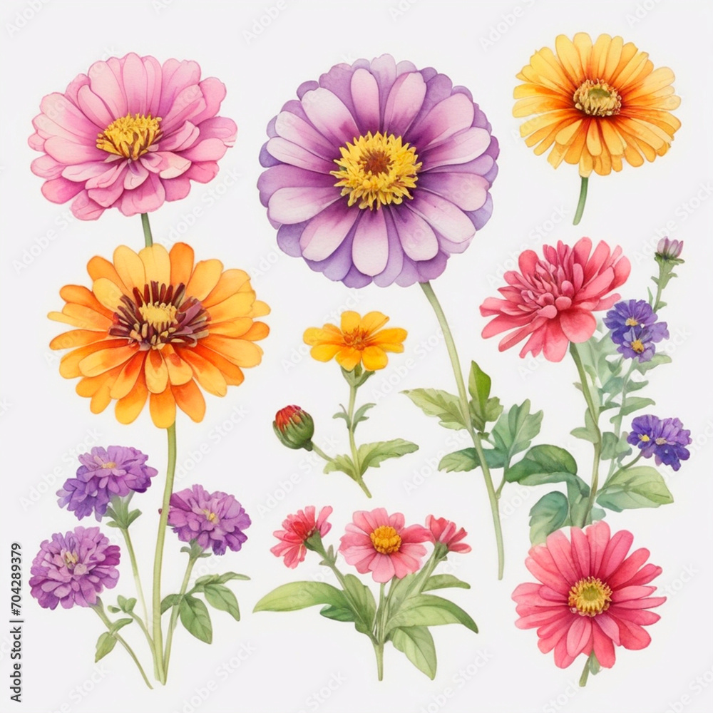 set of watercolor painted flowers